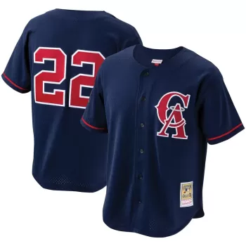Men's California Angels Bo Jackson Mitchell & Ness Navy Cooperstown Collection Mesh Batting Practice Button-Up Jersey Men's California Angels Bo Jackson Mitchell & Ness Navy Cooperstown Collection Mesh Batting Practice Button-Up Jersey