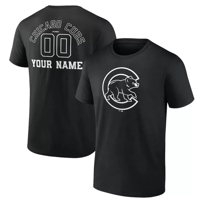 Men's Chicago Cubs Black Monochrome Personalized Name & Number T-Shirt Men's Chicago Cubs Black Monochrome Personalized Name & Number T-Shirt