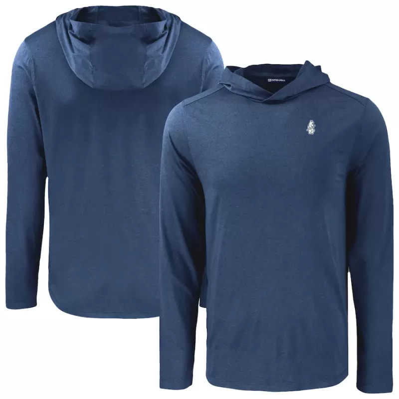 Men's Chicago Cubs Cutter & Buck Navy Coastline Epic Comfort Recycled Eco Hoodie Long Sleeve T-Shirt Men's Chicago Cubs Cutter & Buck Navy Coastline Epic Comfort Recycled Eco Hoodie Long Sleeve T-Shirt