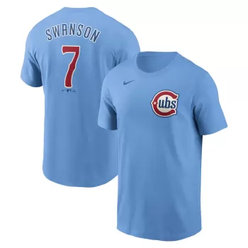 Men's Chicago Cubs Dansby Swanson Nike Baby Blue Fuse Name & Number T-Shirt Men's Chicago Cubs Dansby Swanson Nike Baby Blue Fuse Name & Number T-Shirt