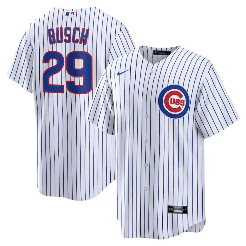 Men's Chicago Cubs Michael Busch Nike White Home Replica Jersey Men's Chicago Cubs Michael Busch Nike White Home Replica Jersey