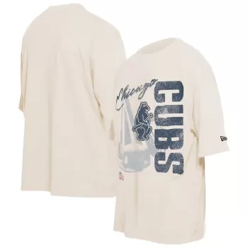 Men's Chicago Cubs New Era Cream Cooperstown Collection Oversized Throwback Distressed T-Shirt Men's Chicago Cubs New Era Cream Cooperstown Collection Oversized Throwback Distressed T-Shirt