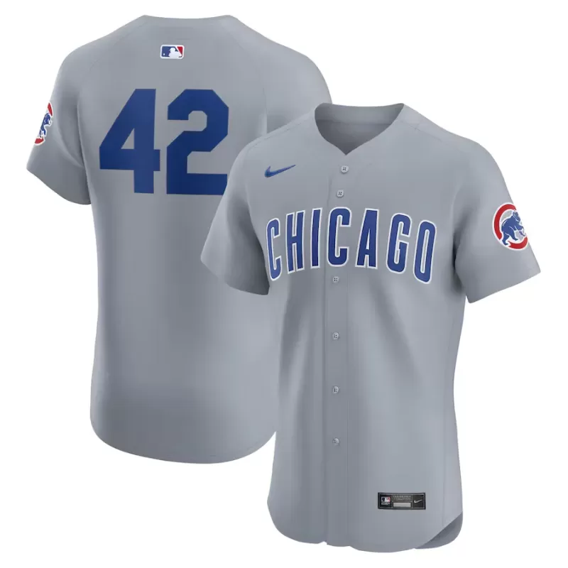 Men's Chicago Cubs Nike Gray Road 2024 Jackie Robinson Day Elite Jersey Men's Chicago Cubs Nike Gray Road 2024 Jackie Robinson Day Elite Jersey