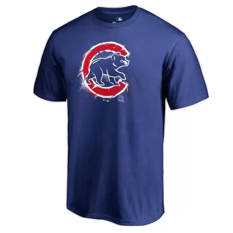 Men's Chicago Cubs Royal Splatter Logo T-Shirt Men's Chicago Cubs Royal Splatter Logo T-Shirt