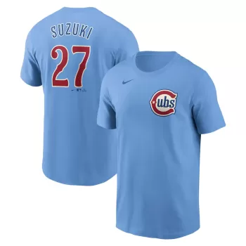 Men's Chicago Cubs Seiya Suzuki Nike Baby Blue Fuse Name & Number T-Shirt Men's Chicago Cubs Seiya Suzuki Nike Baby Blue Fuse Name & Number T-Shirt