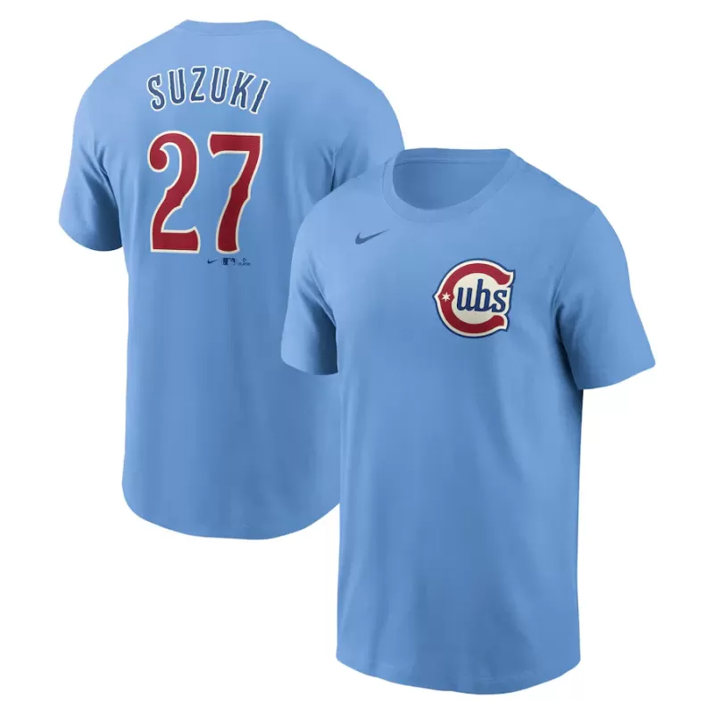 Men's Chicago Cubs Seiya Suzuki Nike Baby Blue Fuse Name & Number T-Shirt Men's Chicago Cubs Seiya Suzuki Nike Baby Blue Fuse Name & Number T-Shirt