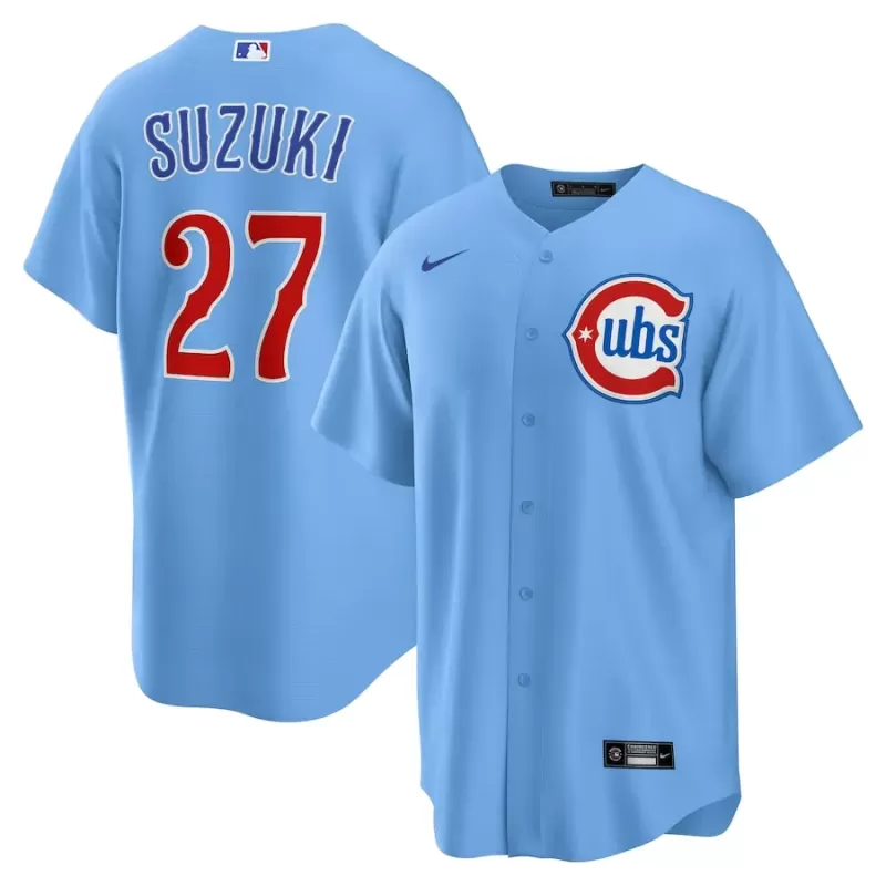 Men's Chicago Cubs Seiya Suzuki Nike Light Blue Alternate Replica Player Jersey Men's Chicago Cubs Seiya Suzuki Nike Light Blue Alternate Replica Player Jersey