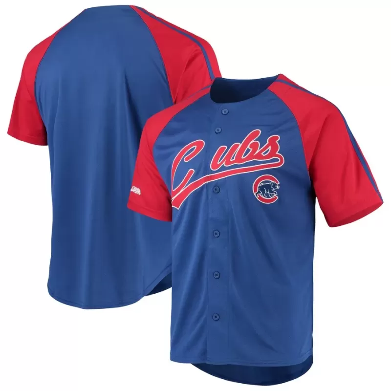 Men's Chicago Cubs Stitches Royal Button-Down Raglan Replica Jersey Men's Chicago Cubs Stitches Royal Button-Down Raglan Replica Jersey