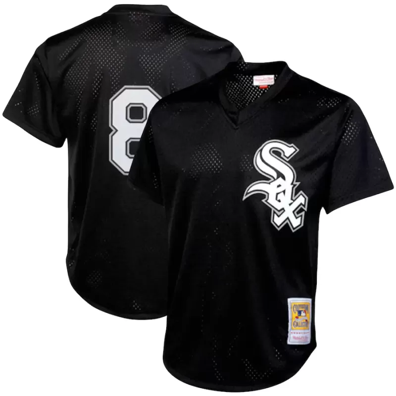 Men's Chicago White Sox Bo Jackson Mitchell & Ness Black Cooperstown Collection Big & Tall Mesh Batting Practice Jersey Men's Chicago White Sox Bo Jackson Mitchell & Ness Black Cooperstown Collection Big & Tall Mesh Batting Practice Jersey
