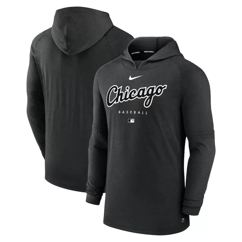 Men's Chicago White Sox Nike Heather Black Authentic Collection Early Work Tri-Blend Performance Pullover Hoodie Men's Chicago White Sox Nike Heather Black Authentic Collection Early Work Tri-Blend Performance Pullover Hoodie