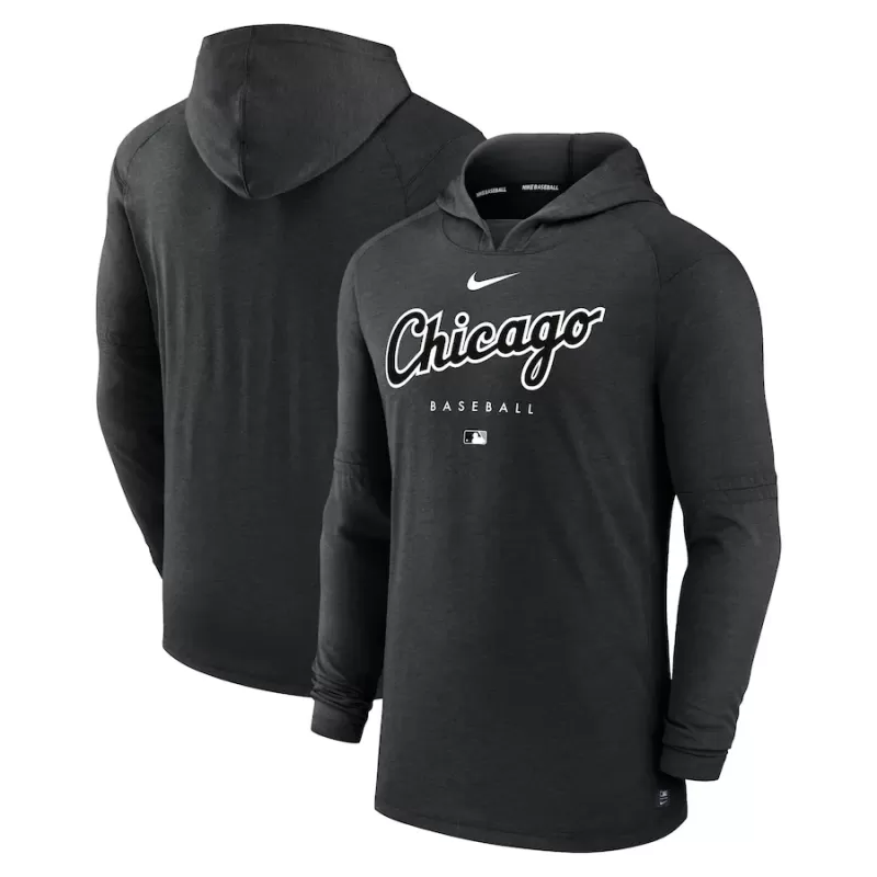 Men's Chicago White Sox Nike Heather Black Authentic Collection Early Work Tri-Blend Performance Pullover Hoodie Men's Chicago White Sox Nike Heather Black Authentic Collection Early Work Tri-Blend Performance Pullover Hoodie