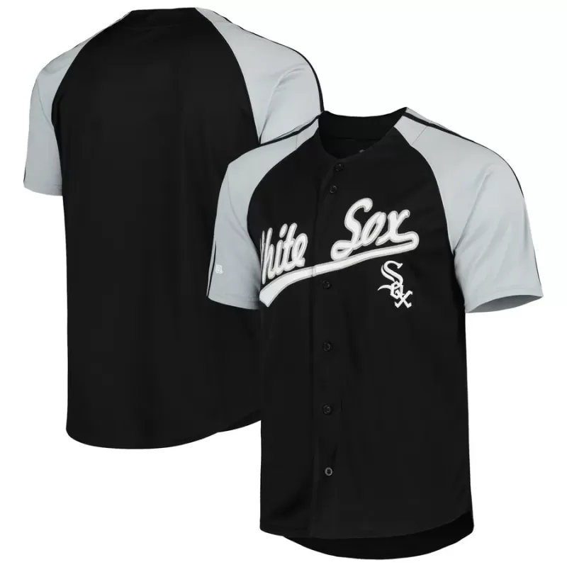 Men's Chicago White Sox Stitches Black Button-Down Raglan Fashion Jersey Men's Chicago White Sox Stitches Black Button-Down Raglan Fashion Jersey