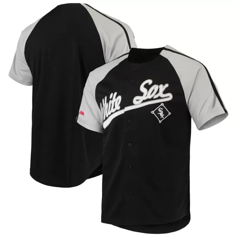 Men's Chicago White Sox Stitches Black Button-Down Raglan Replica Jersey Men's Chicago White Sox Stitches Black Button-Down Raglan Replica Jersey