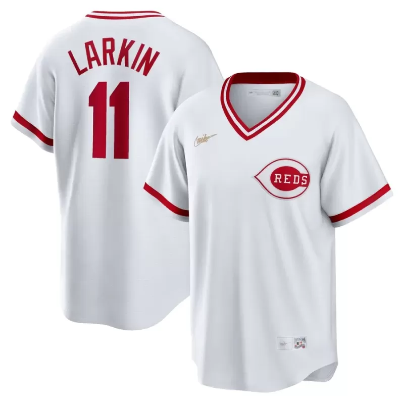 Men's Cincinnati Reds Barry Larkin Nike White Home Cooperstown Collection Player Jersey Men's Cincinnati Reds Barry Larkin Nike White Home Cooperstown Collection Player Jersey