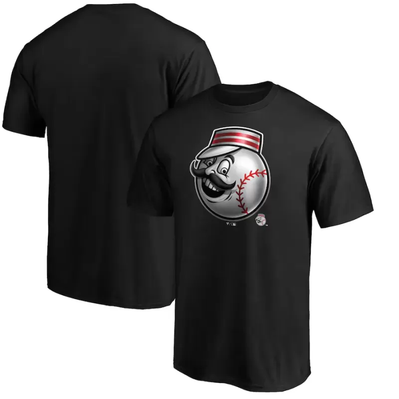 Men's Cincinnati Reds Black Midnight Mascot Logo T-Shirt Men's Cincinnati Reds Black Midnight Mascot Logo T-Shirt
