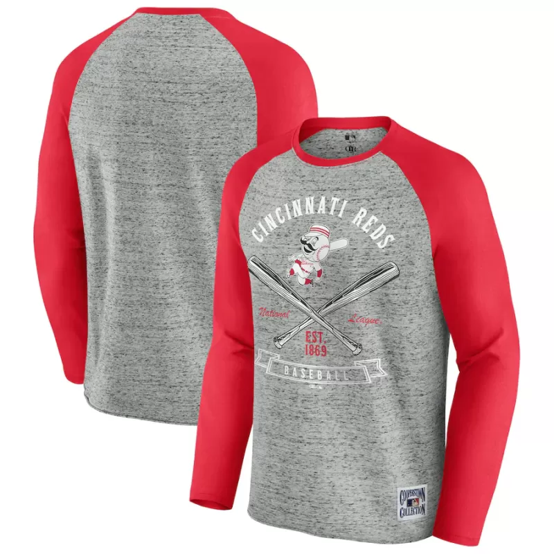 Men's Cincinnati Reds Darius Rucker Collection by Fanatics Heather Gray Raw Edge Raglan Long Sleeve Baseball T-Shirt Men's Cincinnati Reds Darius Rucker Collection by Fanatics Heather Gray Raw Edge Raglan Long Sleeve Baseball T-Shirt