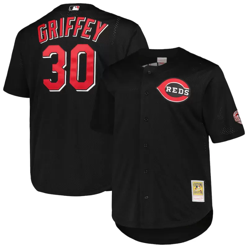 Men's Cincinnati Reds Ken Griffey Jr. Mitchell & Ness Black Big & Tall Cooperstown Collection Batting Practice Replica Jersey Men's Cincinnati Reds Ken Griffey Jr. Mitchell & Ness Black Big & Tall Cooperstown Collection Batting Practice Replica Jersey