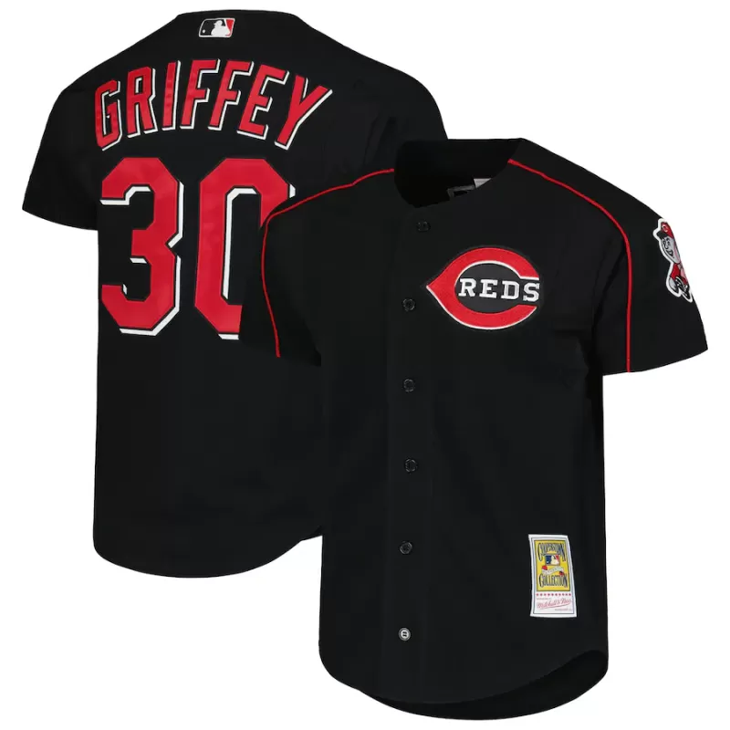 Men's Cincinnati Reds Ken Griffey Jr. Mitchell & Ness Black Cooperstown Collection Authentic Mesh Batting Practice Jersey Men's Cincinnati Reds Ken Griffey Jr. Mitchell & Ness Black Cooperstown Collection Authentic Mesh Batting Practice Jersey