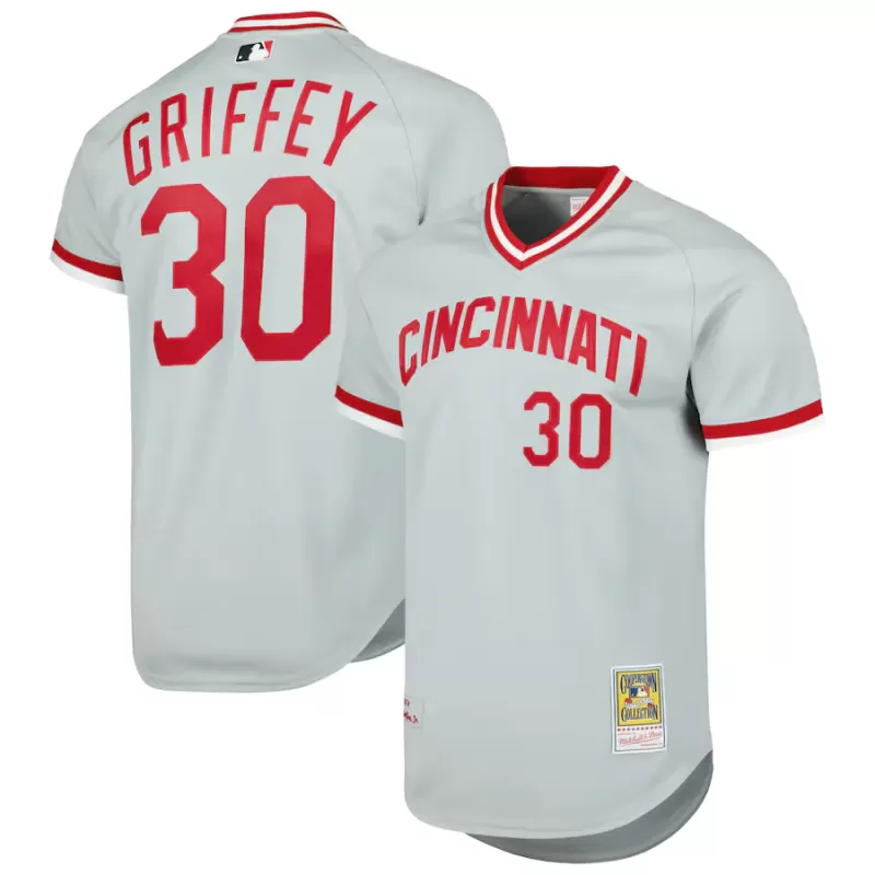 Men's Cincinnati Reds Ken Griffey Jr. Mitchell & Ness Gray 2004 Cooperstown Collection Authentic Throwback Jersey Men's Cincinnati Reds Ken Griffey Jr. Mitchell & Ness Gray 2004 Cooperstown Collection Authentic Throwback Jersey