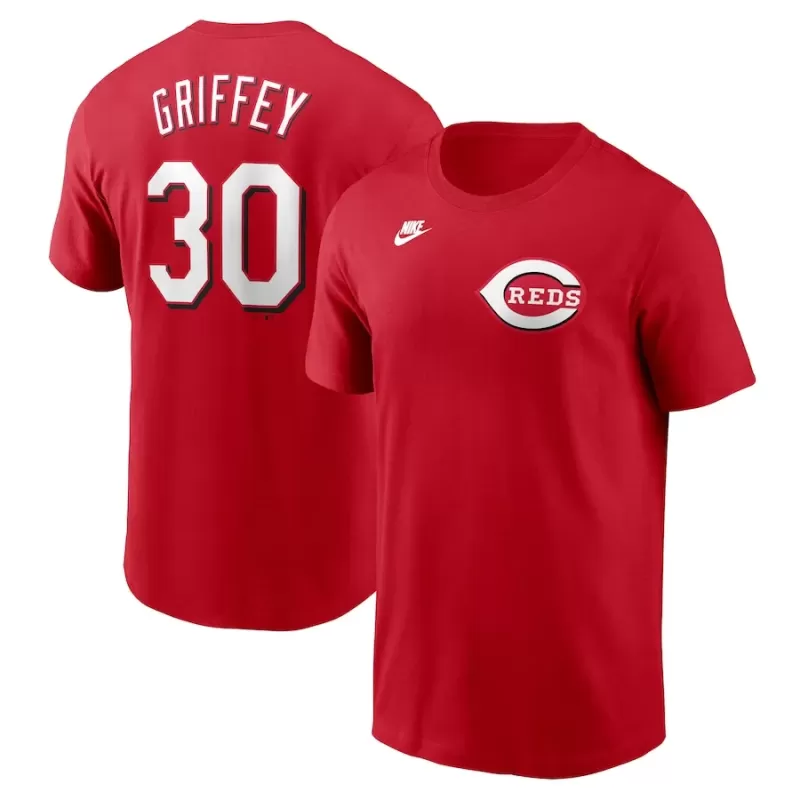 Men's Cincinnati Reds Ken Griffey Jr. Nike Red Fuse Name & Number T-Shirt Men's Cincinnati Reds Ken Griffey Jr. Nike Red Fuse Name & Number T-Shirt
