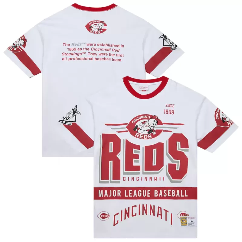 Men's Cincinnati Reds Mitchell & Ness White Cooperstown Collection Team Origins Premium T-Shirt Men's Cincinnati Reds Mitchell & Ness White Cooperstown Collection Team Origins Premium T-Shirt