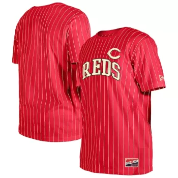 Men's Cincinnati Reds New Era Red Throwback Pinstripe T-Shirt Men's Cincinnati Reds New Era Red Throwback Pinstripe T-Shirt