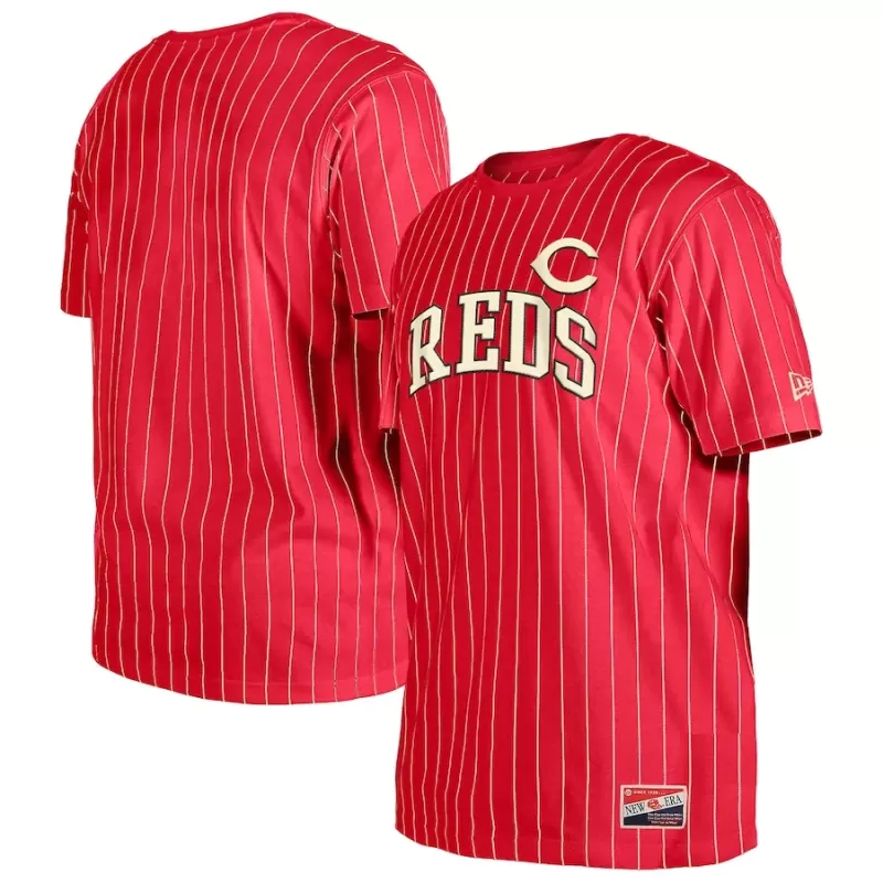 Men's Cincinnati Reds New Era Red Throwback Pinstripe T-Shirt Men's Cincinnati Reds New Era Red Throwback Pinstripe T-Shirt
