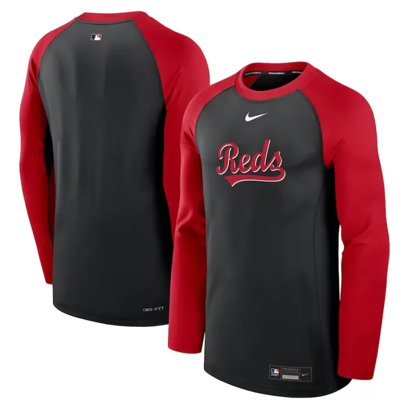 Men's Cincinnati Reds Nike Black/Red Authentic Collection Game Time Raglan Performance Long Sleeve T-Shirt Men's Cincinnati Reds Nike Black/Red Authentic Collection Game Time Raglan Performance Long Sleeve T-Shirt