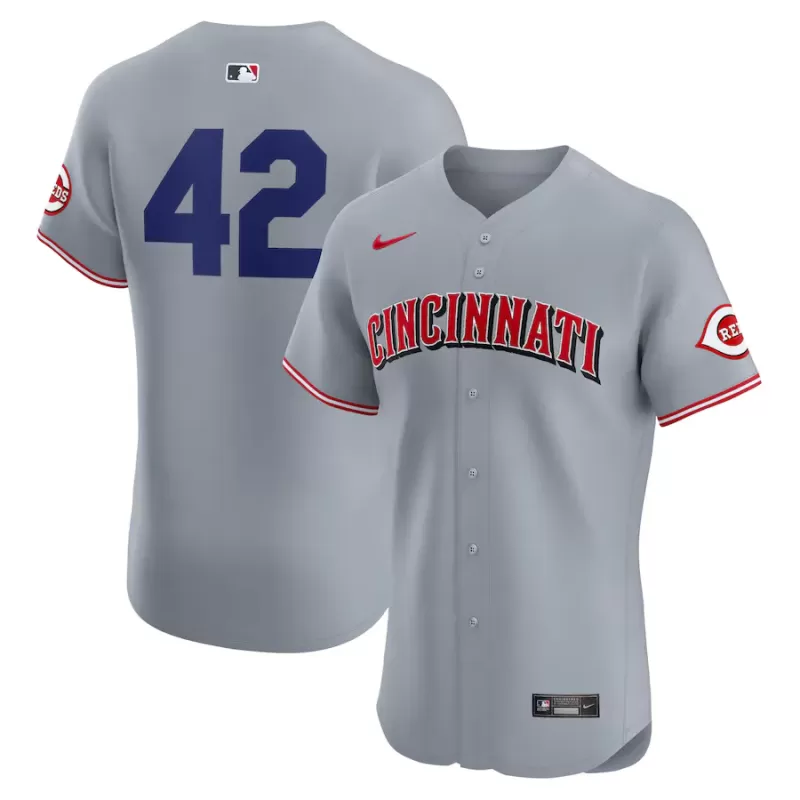 Men's Cincinnati Reds Nike Gray Road 2024 Jackie Robinson Day Elite Jersey Men's Cincinnati Reds Nike Gray Road 2024 Jackie Robinson Day Elite Jersey