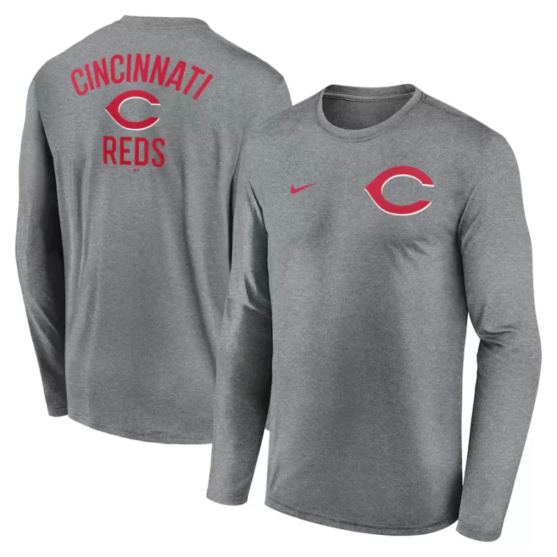 Men's Cincinnati Reds Nike Heather Charcoal 2-Hit Legend Performance Long Sleeve T-Shirt Men's Cincinnati Reds Nike Heather Charcoal 2-Hit Legend Performance Long Sleeve T-Shirt