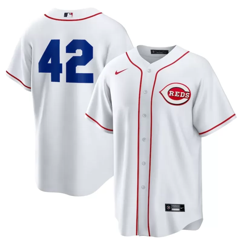 Men's Cincinnati Reds Nike White Home 2025 Jackie Robinson Day Replica Jersey Men's Cincinnati Reds Nike White Home 2025 Jackie Robinson Day Replica Jersey