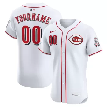 Men's Cincinnati Reds Nike White Home Elite Sponsor Patch Custom Jersey Men's Cincinnati Reds Nike White Home Elite Sponsor Patch Custom Jersey