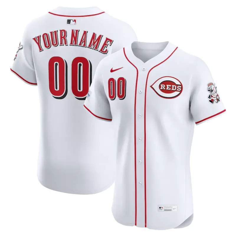 Men's Cincinnati Reds Nike White Home Elite Sponsor Patch Custom Jersey Men's Cincinnati Reds Nike White Home Elite Sponsor Patch Custom Jersey