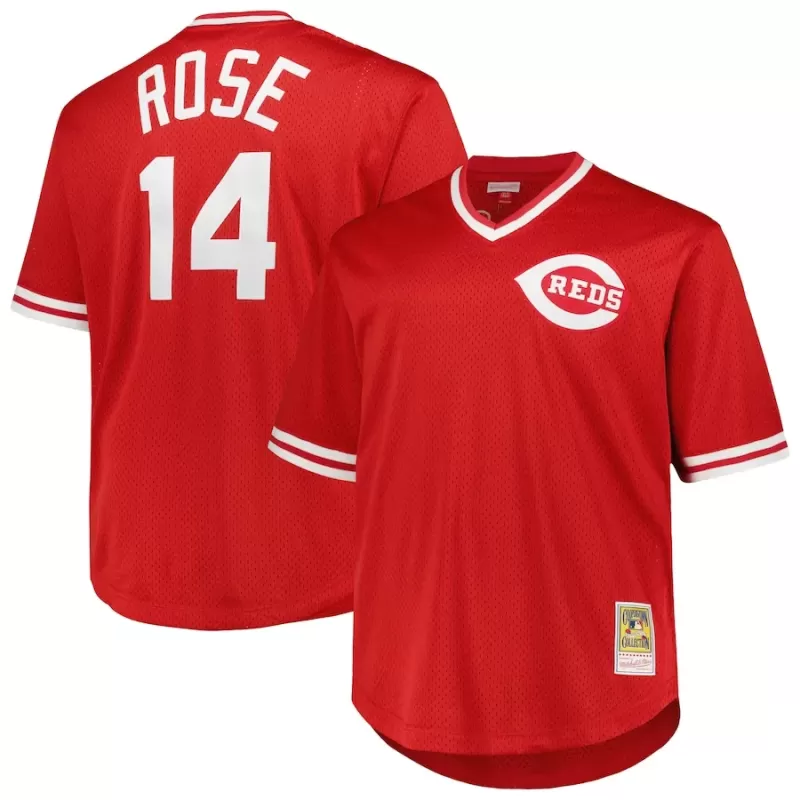 Men's Cincinnati Reds Pete Rose Mitchell & Ness Red 1984 Cooperstown Collection Mesh Pullover Jersey Men's Cincinnati Reds Pete Rose Mitchell & Ness Red 1984 Cooperstown Collection Mesh Pullover Jersey