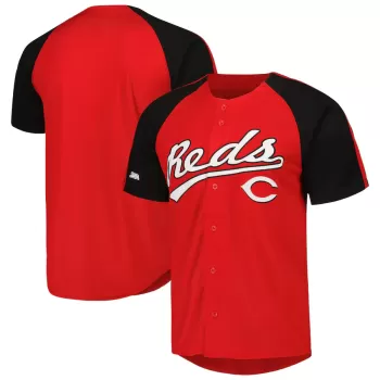 Men's Cincinnati Reds Stitches Red Button-Down Raglan Fashion Jersey Men's Cincinnati Reds Stitches Red Button-Down Raglan Fashion Jersey