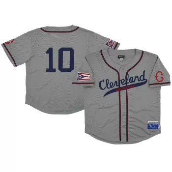 Men's Cleveland Buckeyes #10 Rings & Crwns Gray Mesh Button-Down Replica Jersey