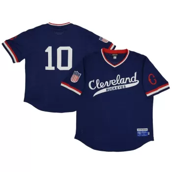 Men's Cleveland Buckeyes #10 Rings & Crwns Navy Mesh Replica V-Neck Jersey