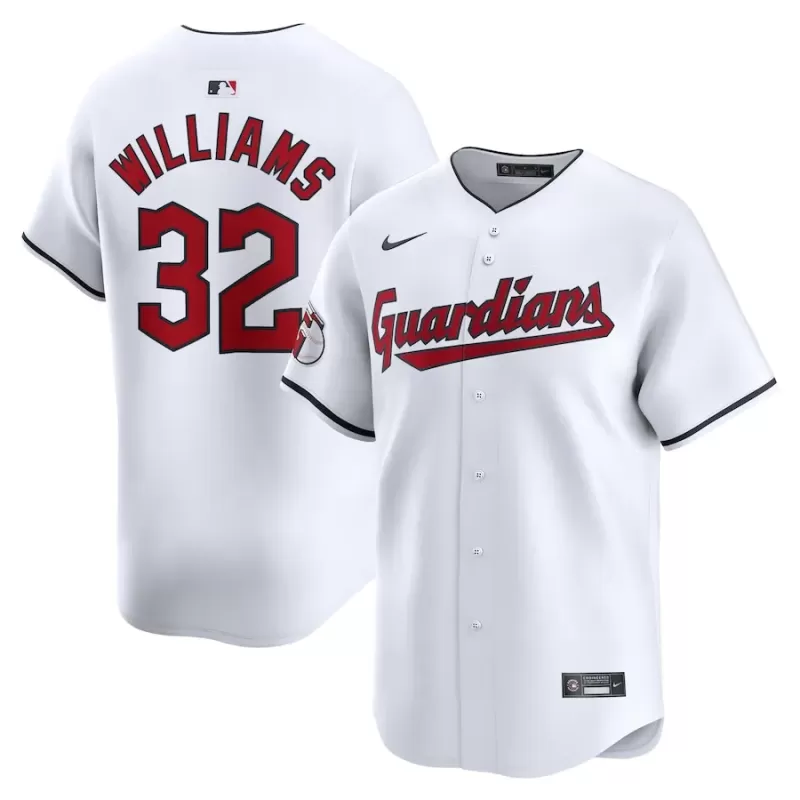 Men's Cleveland Guardians Gavin Williams Nike White Home Limited Player Jersey Men's Cleveland Guardians Gavin Williams Nike White Home Limited Player Jersey