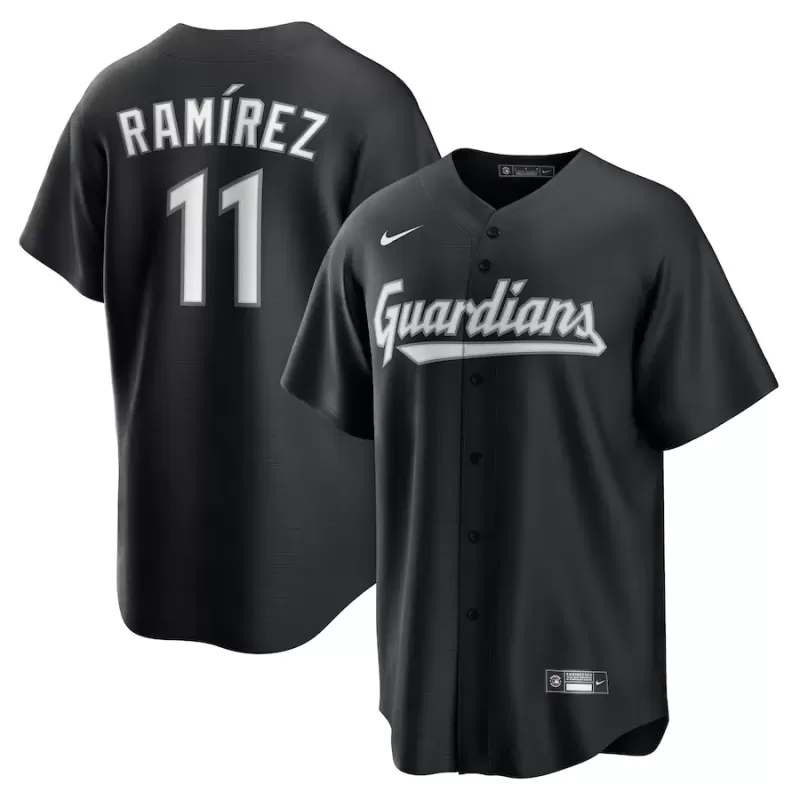 Men's Cleveland Guardians José Ramírez Nike Black Lights Out Replica Player Jersey Men's Cleveland Guardians José Ramírez Nike Black Lights Out Replica Player Jersey