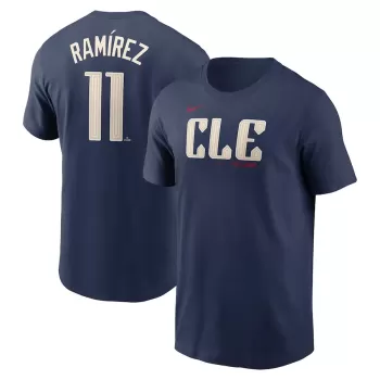 Men's Cleveland Guardians Jose Ramirez Nike Navy Fuse City Connect Name & Number T-Shirt