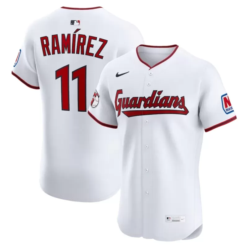 Men's Cleveland Guardians Jose Ramirez Nike White Home Elite Jersey Men's Cleveland Guardians Jose Ramirez Nike White Home Elite Jersey
