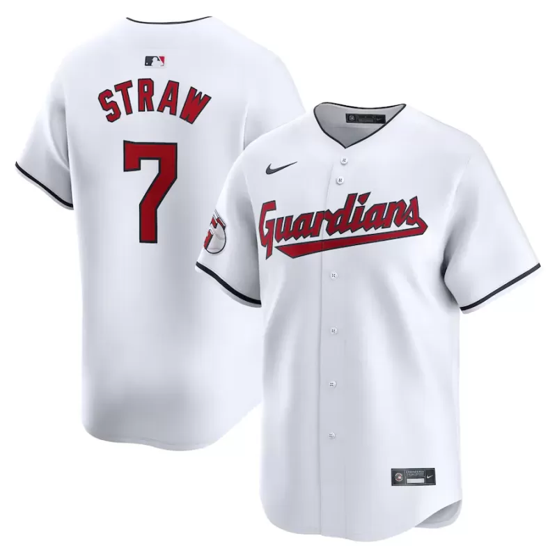 Men's Cleveland Guardians Myles Straw Nike White Home Limited Player Jersey Men's Cleveland Guardians Myles Straw Nike White Home Limited Player Jersey