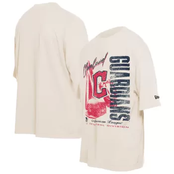 Men's Cleveland Guardians New Era Cream Cooperstown Collection Oversized Throwback Distressed T-Shirt Men's Cleveland Guardians New Era Cream Cooperstown Collection Oversized Throwback Distressed T-Shirt