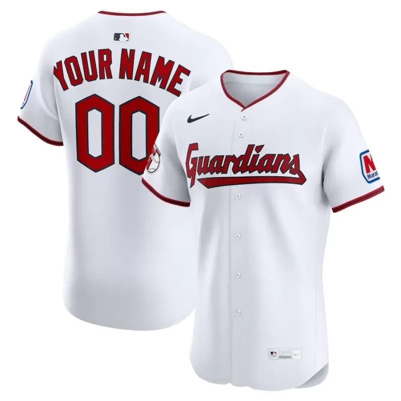Men's Cleveland Guardians Nike White Home Elite Sponsor Patch Custom Jersey Men's Cleveland Guardians Nike White Home Elite Sponsor Patch Custom Jersey