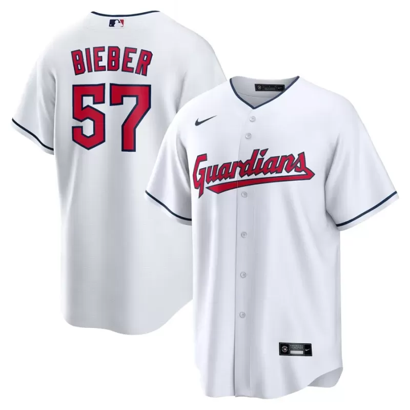 Men's Cleveland Guardians Shane Bieber Nike White Replica Player Jersey Men's Cleveland Guardians Shane Bieber Nike White Replica Player Jersey