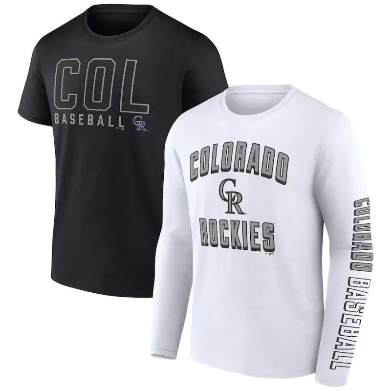 Men's Colorado Rockies Fanatics Black/White Two-Pack Combo T-Shirt Set Men's Colorado Rockies Fanatics Black/White Two-Pack Combo T-Shirt Set