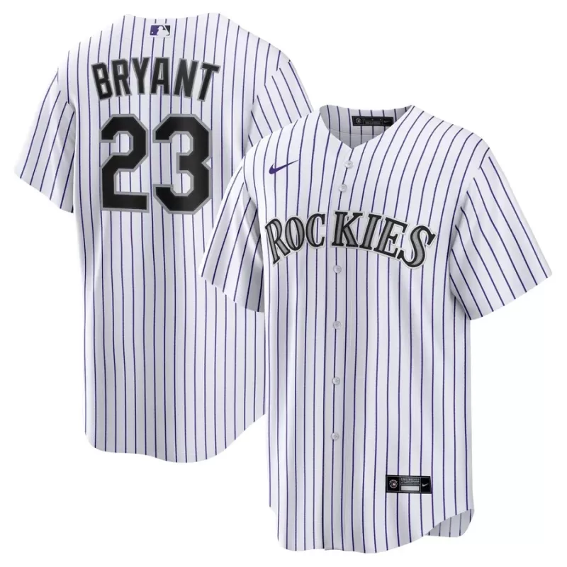 Men's Colorado Rockies Kris Bryant Nike White/Purple Replica Player Jersey Men's Colorado Rockies Kris Bryant Nike White/Purple Replica Player Jersey