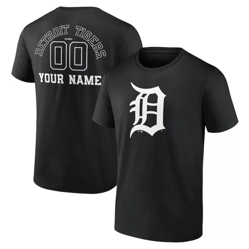 Men's Detroit Tigers Black Monochrome Personalized Name & Number T-Shirt Men's Detroit Tigers Black Monochrome Personalized Name & Number T-Shirt