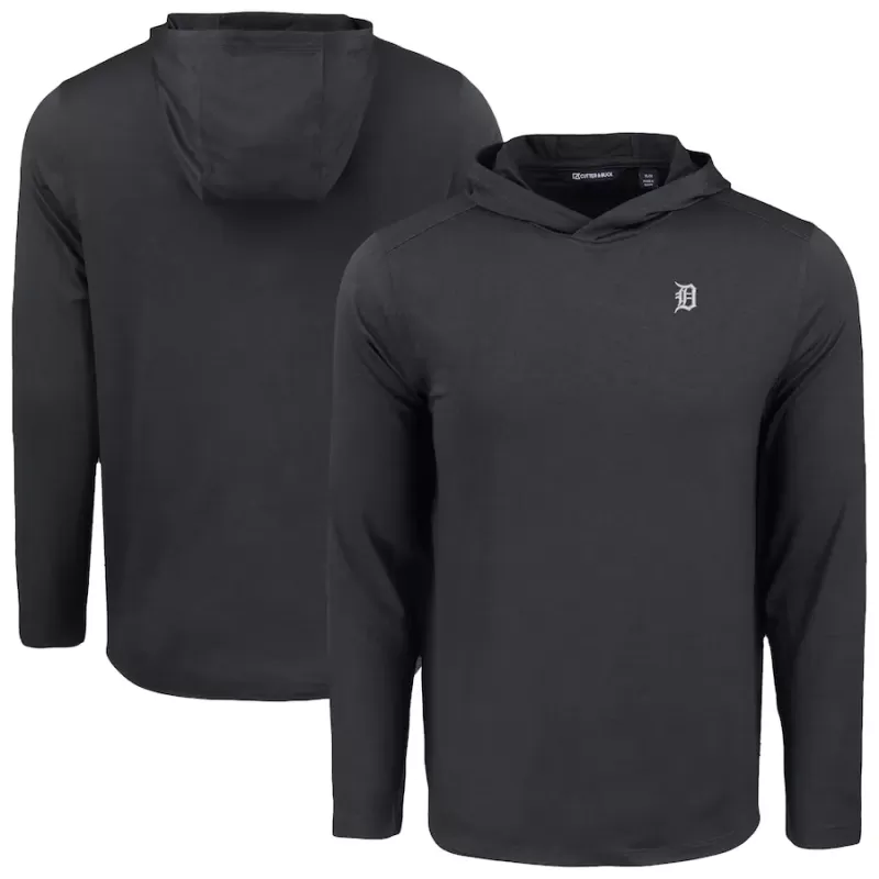 Men's Detroit Tigers Cutter & Buck Black Coastline Epic Comfort Eco Recycled Long Sleeve Hoodie T-Shirt Men's Detroit Tigers Cutter & Buck Black Coastline Epic Comfort Eco Recycled Long Sleeve Hoodie T-Shirt
