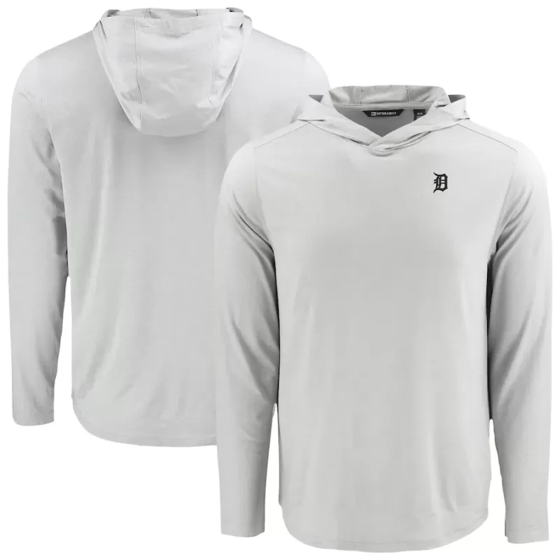 Men's Detroit Tigers Cutter & Buck Gray Coastline Epic Comfort Eco Recycled Long Sleeve Hoodie T-Shirt Men's Detroit Tigers Cutter & Buck Gray Coastline Epic Comfort Eco Recycled Long Sleeve Hoodie T-Shirt